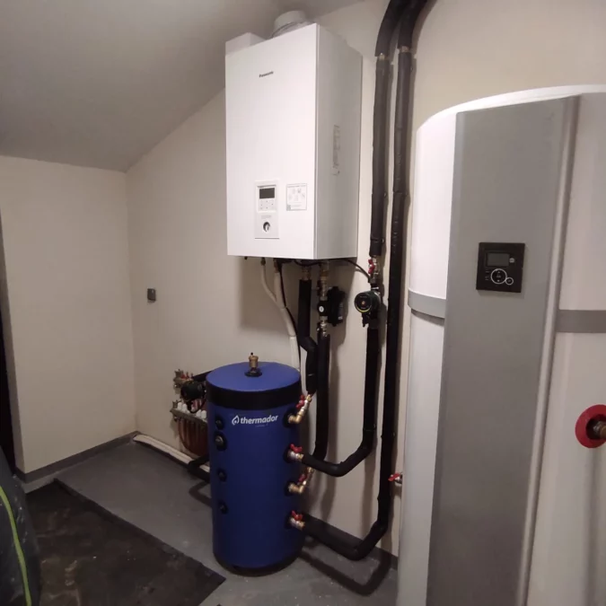 Derni&egrave;re r&eacute;alisation &agrave; Obernai : PAC air/eau PANASONIC et chauffe-eau thermodynamique ATLANTIC dans une construction neuve. Colmar